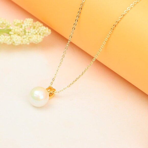 "Rose Gold Necklace with Classic Pearl Pendant and Crystal Detail, XPNL1886 - Picture 4 of 12